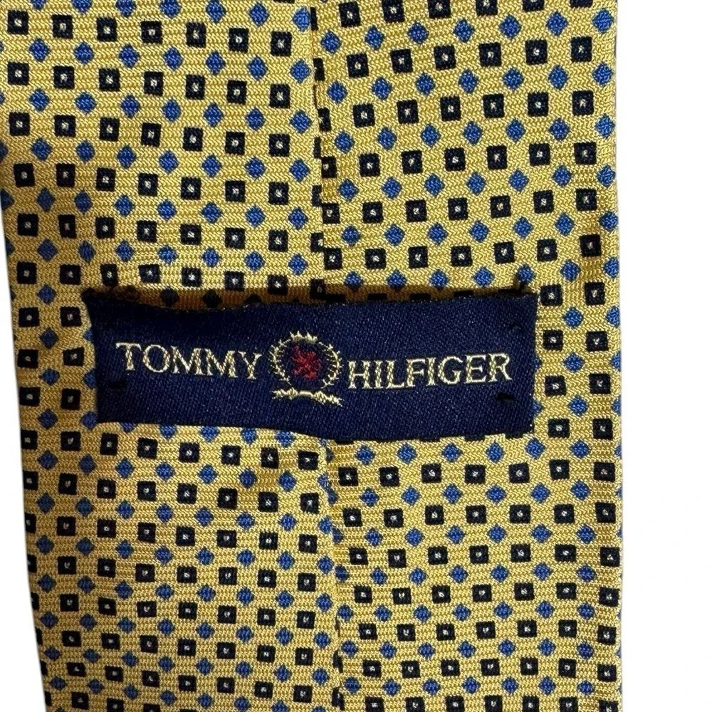 Tommy Hilfiger Mens Silk‎ Tie Quiet Luxury Old Money Formal Blue Gold Preppy